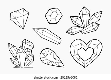 Juego de diamante con dibujos a mano de garabatos, iluminación vectorial.