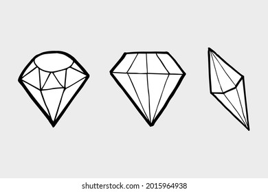 Juego de diamante con dibujos a mano de garabatos, iluminación vectorial.