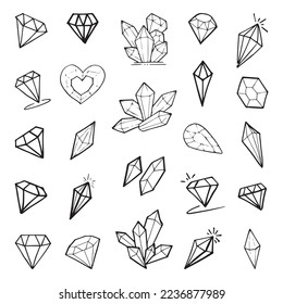 Doodle hand draw diamond set, vector illutration.