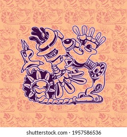 doodle hand draw with eye, leaf, flower and liquid splash ornament vector illustration 