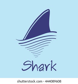 Doodle hand draw fin of shark on ocean wave vector cartoon illustration.