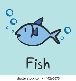 Doodle hand draw of fish and bubble vector cartoon illustration.