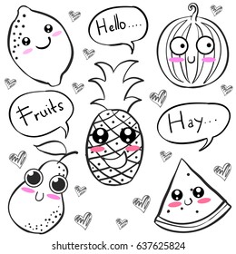 Doodle of hand draw fruit character