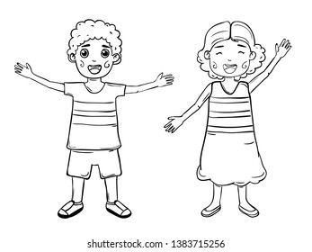 doodle hand draw happy boy and girl cartoon for travel concept on White isolated background Design. content, vector, banner, Card, Poster,