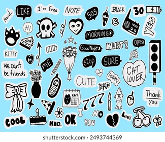 Doodle hand draw illustration  vector elements, cute decoration, Black and White. On Background.