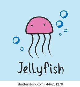Doodle hand draw of jellyfish and bubble vector cartoon illustration.
