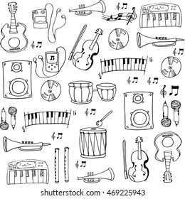 Doodle hand draw music set stock vector