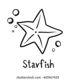 Doodle hand draw of starfish and bubble vector cartoon illustration.