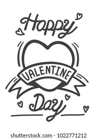 Doodle hand draw valentine day concept. There are text, heart and ribbon for card decoration or your design. vector illustration.