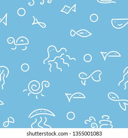 Doodle hand drawing  background. Sea. Fish, jellyfish, snails. Vector illustration