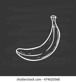 Doodle Or Hand Drawing Banana With Outline On Chalkboard Background