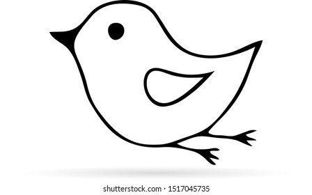 Doodle hand drawing bird icon isolated on white. Outline fly bird. Sketch animal. Vector stock illustraton