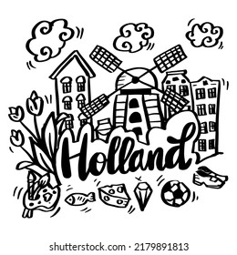  Dibujo a mano de Doodle con elemento Holland