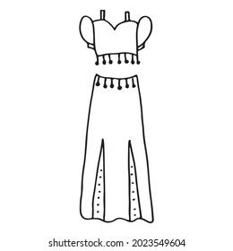 Doodle hand drawing with kid clothes. Vector illustration of lines and coloring pages for kids