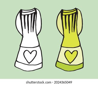 Doodle hand drawing with kid clothes. Vector illustration of lines and coloring pages for kids