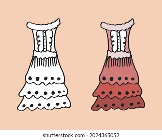 Doodle hand drawing with kid clothes. Vector illustration of lines and coloring pages for kids
