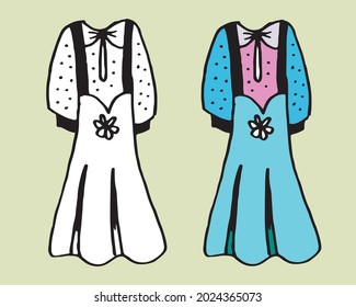 Doodle hand drawing with kid clothes. Vector illustration of lines and coloring pages for kids