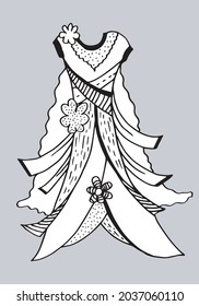 Doodle hand drawing with kid clothes. Vector illustration of lines and coloring pages for kids.