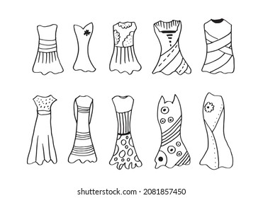 Doodle hand drawing with kid clothes. Vector illustration of lines and coloring pages for kids