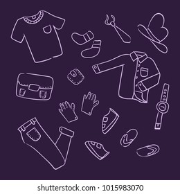 Doodle hand drawing man fashion object element set