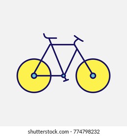 Doodle hand drawing a navy blue and yellow bicycle isolated on white background, Fixed Gear Bike icon, sport equipment concept.