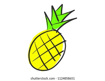 Doodle hand drawing in pineapple shape on white background