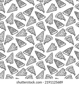 doodle hand drawing pizza slice with melting cheese seamless pattern background