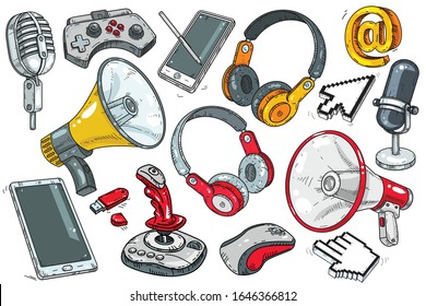 conjunto de dibujo manual de gadget.ilustración vectorial.