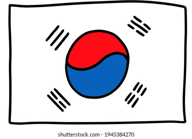 Doodle Hand drawing South Korea flag sketch simple symbol of Egypt. Vector illustration