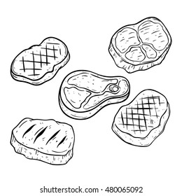 doodle or hand drawing steak using beef chicken and pork meat