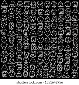Doodle hand drawing style of little cute monsters, outline black and white isolated.