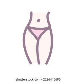 Dibujo a mano de garabato. Torso de hembra delgada atractiva con el vientre plana en ropa interior rosa Icono