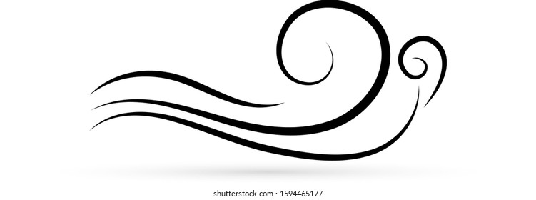 doodle hand drawing wind or wave icon isolated, sketch logo, outline vector illustration