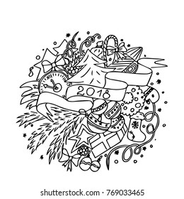 
doodle hand drawn 2018 year illustration. A sketchy old picture with themes of the new year.