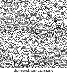 Doodle hand drawn abstract pattern. Adult coloring book page. Vector seamless background.