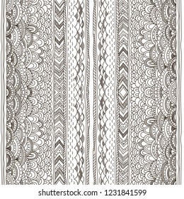 Doodle hand drawn abstract pattern. Adult coloring book page. Vector seamless black and white doodling ornaments. Decorative borders.
