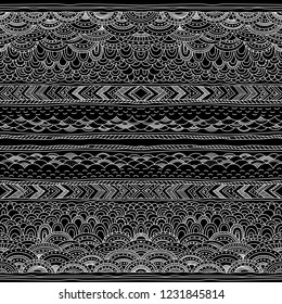 Doodle hand drawn abstract pattern. Adult coloring book page. Vector seamless black and white doodling ornaments. Decorative borders.