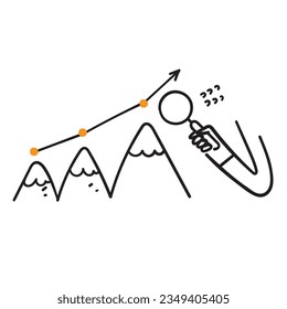 doodle dibujado a mano analizar cómo escalar la cima de la montaña ilustración