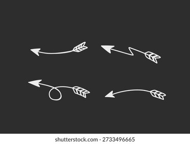 Doodle dibujado a mano arco conjunto de flechas