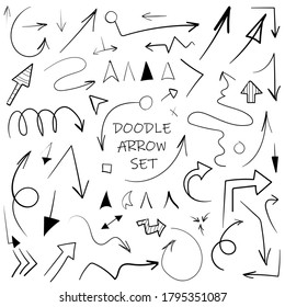 Doodle hand drawn arrow line sketch set. Pencil or pen draft arrow elements for inforgraphics and mindmaps