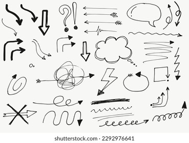 Doodle handgezeichnete Pfeile für Design, einzeln