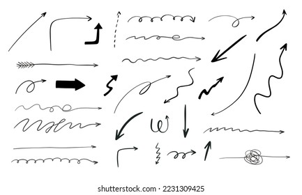 Doodle hand drawn arrows set. Vector illustration