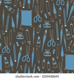 Doodle Hand Drawn Art Tools Seamless Pattern. 