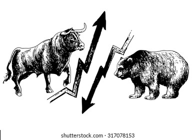 Doodle Hand Drawn Of Bearish And Bullish Market Collision