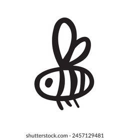 Doodle hand drawn bee. Cartoon outline line style. Vector illustration