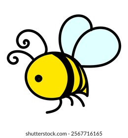 Doodle hand drawn bee. Cartoon bee illustration. Vector isolated on white background.