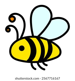 Doodle hand drawn bee. Cartoon bee illustration. Vector isolated on white background.