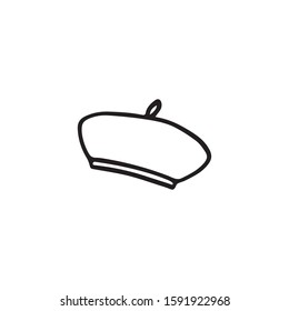 Doodle, hand drawn beret hat flat vector icon isolated on a white background.
