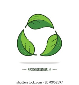 Doodle Hand Drawn Bio Recycle Icon, Biodegradable icon