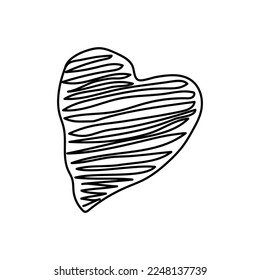 Doodle hand drawn black heart shape. Valentine's day holiday ornamental decor element. Isolated on white background. Vector illustration